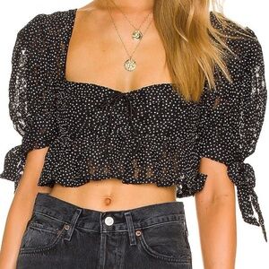 For Love and Lemons Polka Dot Lelia Lace Crop Top - XS